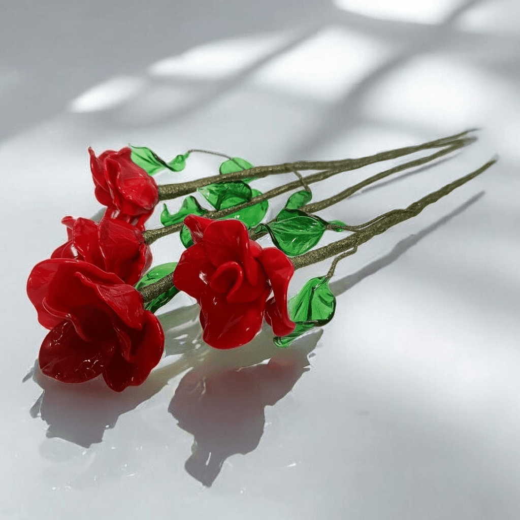 Rosa Rossa in Vetro di Murano Fatta a Mano - Artigianato Veneziano - MantoanMurano